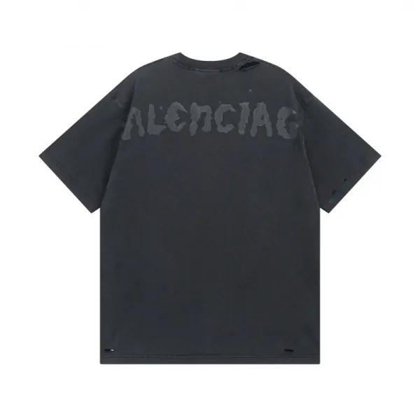 Balenciaga Distressed Logo Print Black T-Shirt - 1