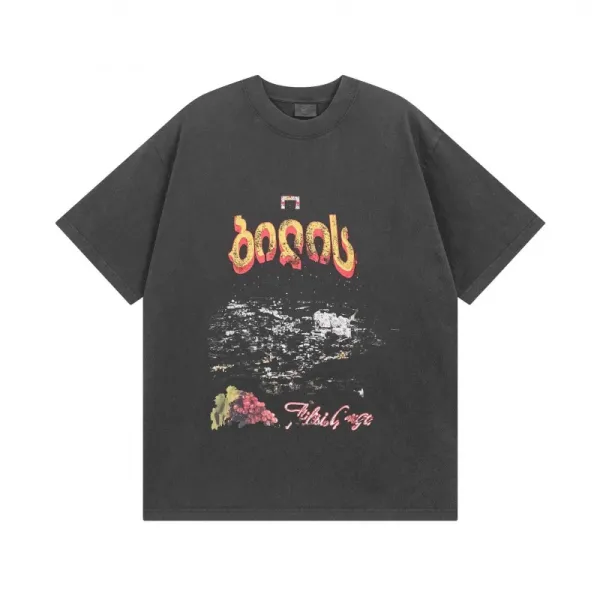 Design Graphic Print Washed Black T-Shirt - 1