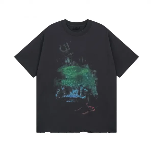 Design Abstract Print Distressed Black T-Shirt - 1