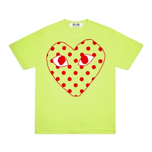 Play Comme des Garçons Heart Eyes Polka Dot Lime Green T-Shirt - 1