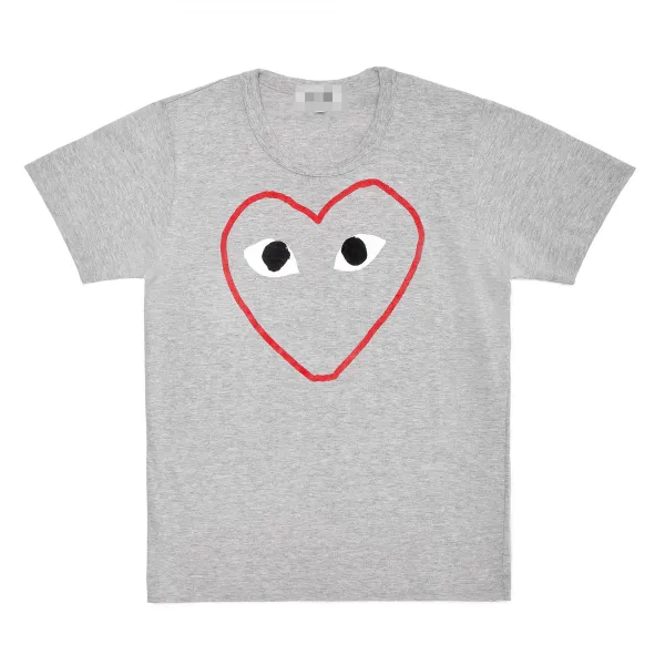Play Comme des Garçons Heart Eyes Red Outline Gray T-Shirt - 1