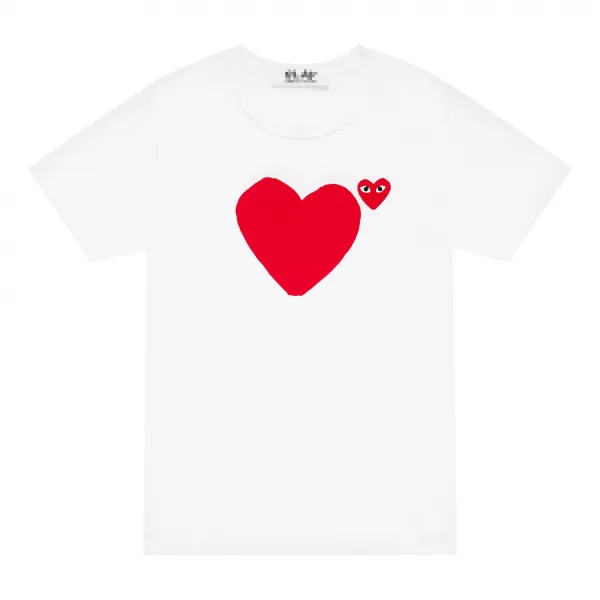 Play Comme des Garçons Heart Eyes Red on White T-Shirt - 1