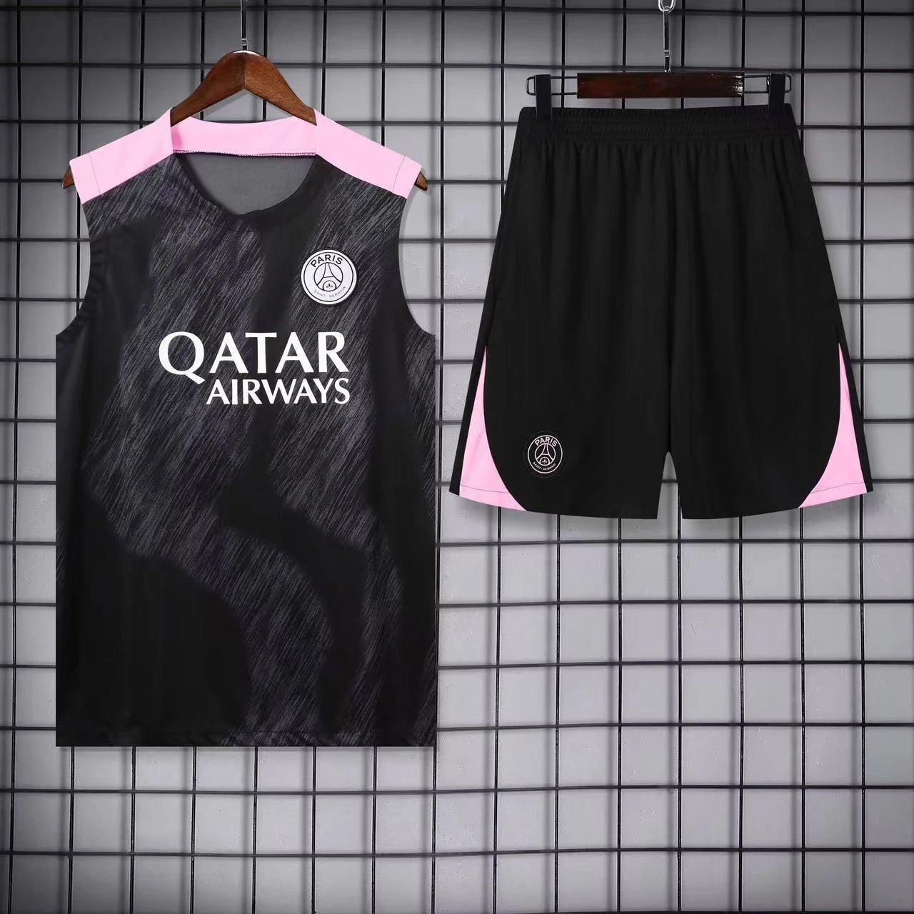 Paris Saint-Germain Matching Sets Football Training Vest and Shorts Set — 2425 Paris Black with Pink