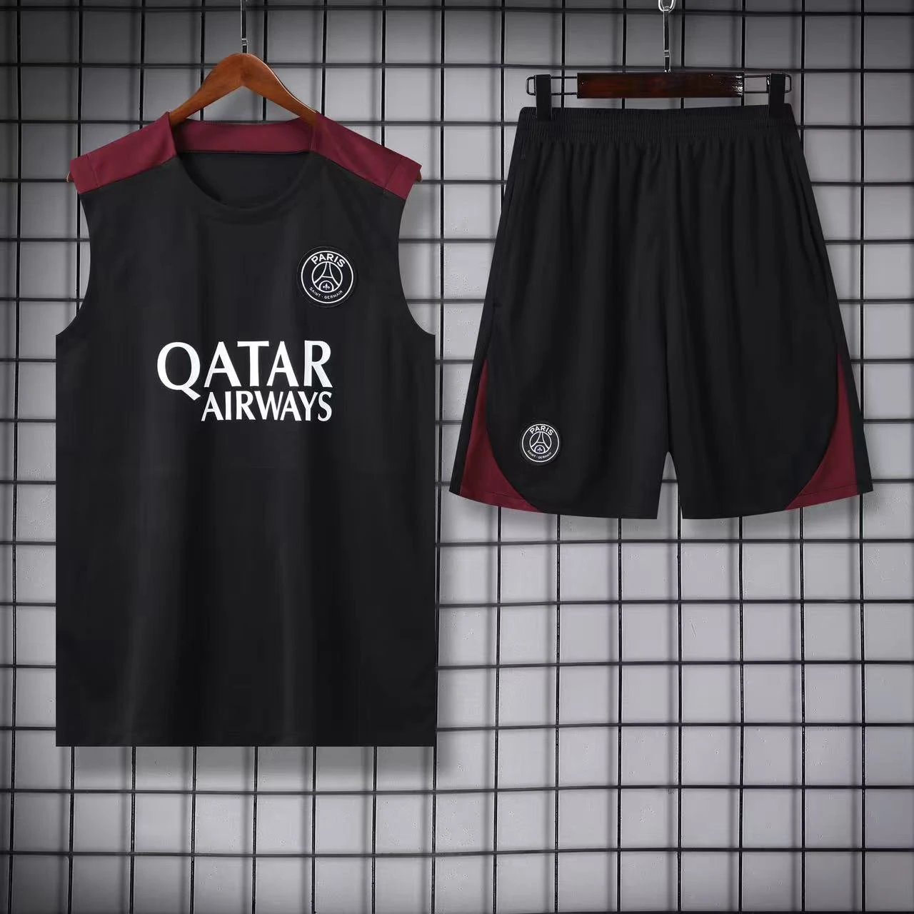 Paris Saint-Germain Matching Sets Football Training Vest and Shorts Set — 2425 Paris Black