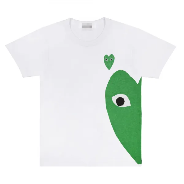 Play Comme des Garçons Heart Eyes Green Print White T-Shirt - 1