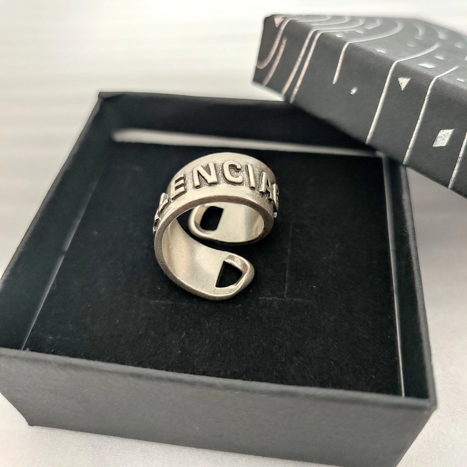 Balenciaga Bottle Opener Ring Metal Silver
