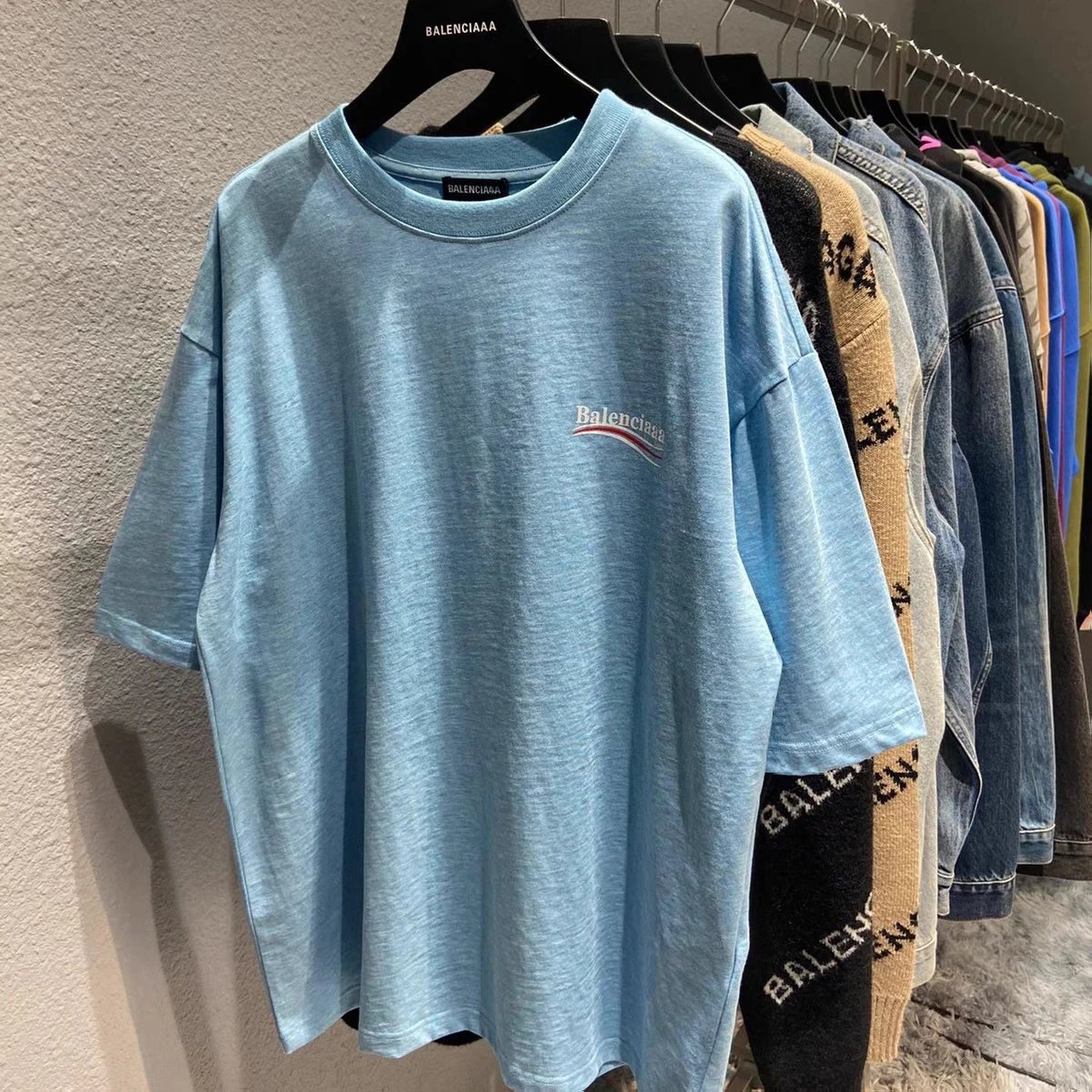 Balenciaga T-shirt Political Logo Light Blue