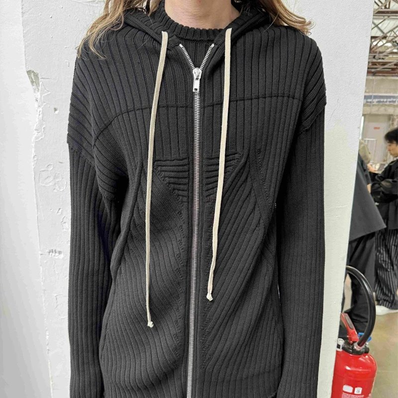 Design Ribbed Zip-Up Cardigan Beige Outerwear - 6