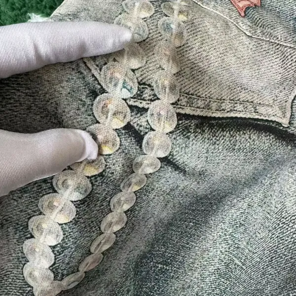 Design Custom Embellished Denim Shorts with Chain and Floral Appliqués - 10