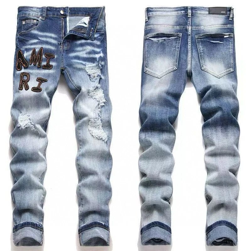Amiri Jeans Distressed Logo Blue
