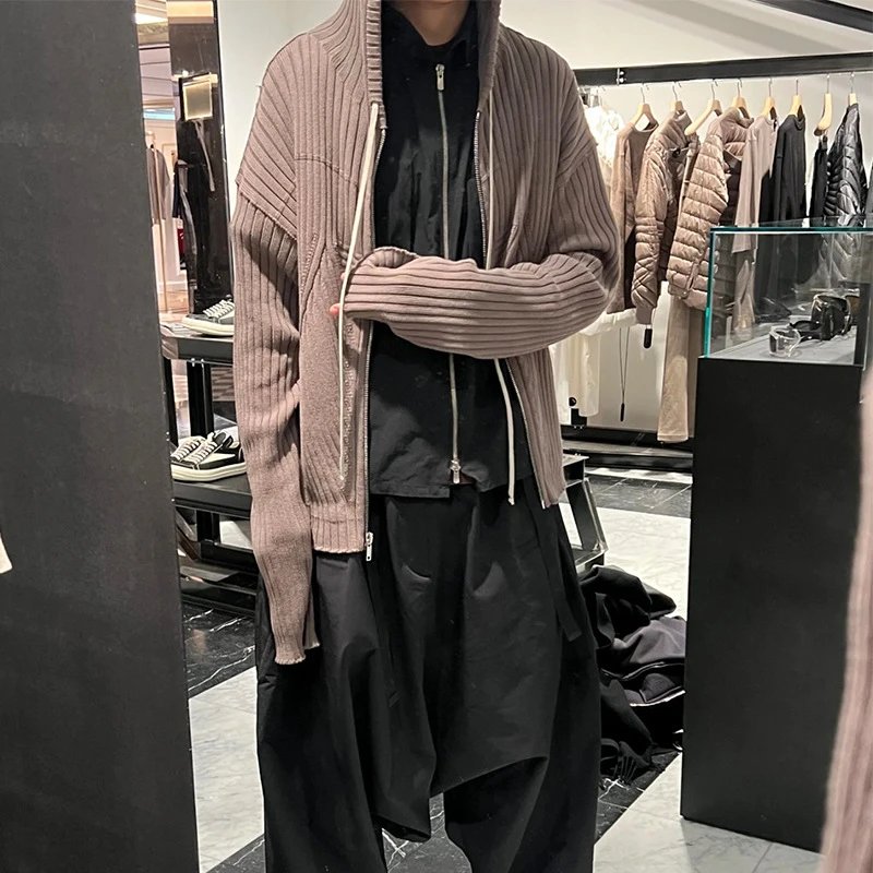 Design Ribbed Zip-Up Cardigan Beige Outerwear - 5