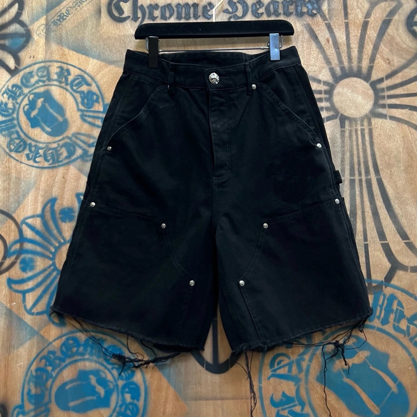 Cross border American Top CH Cross Couple Cross Leather Splicing Silver Plated Buckle Straight Tube Workwear Cowboy Shorts for Men and Women