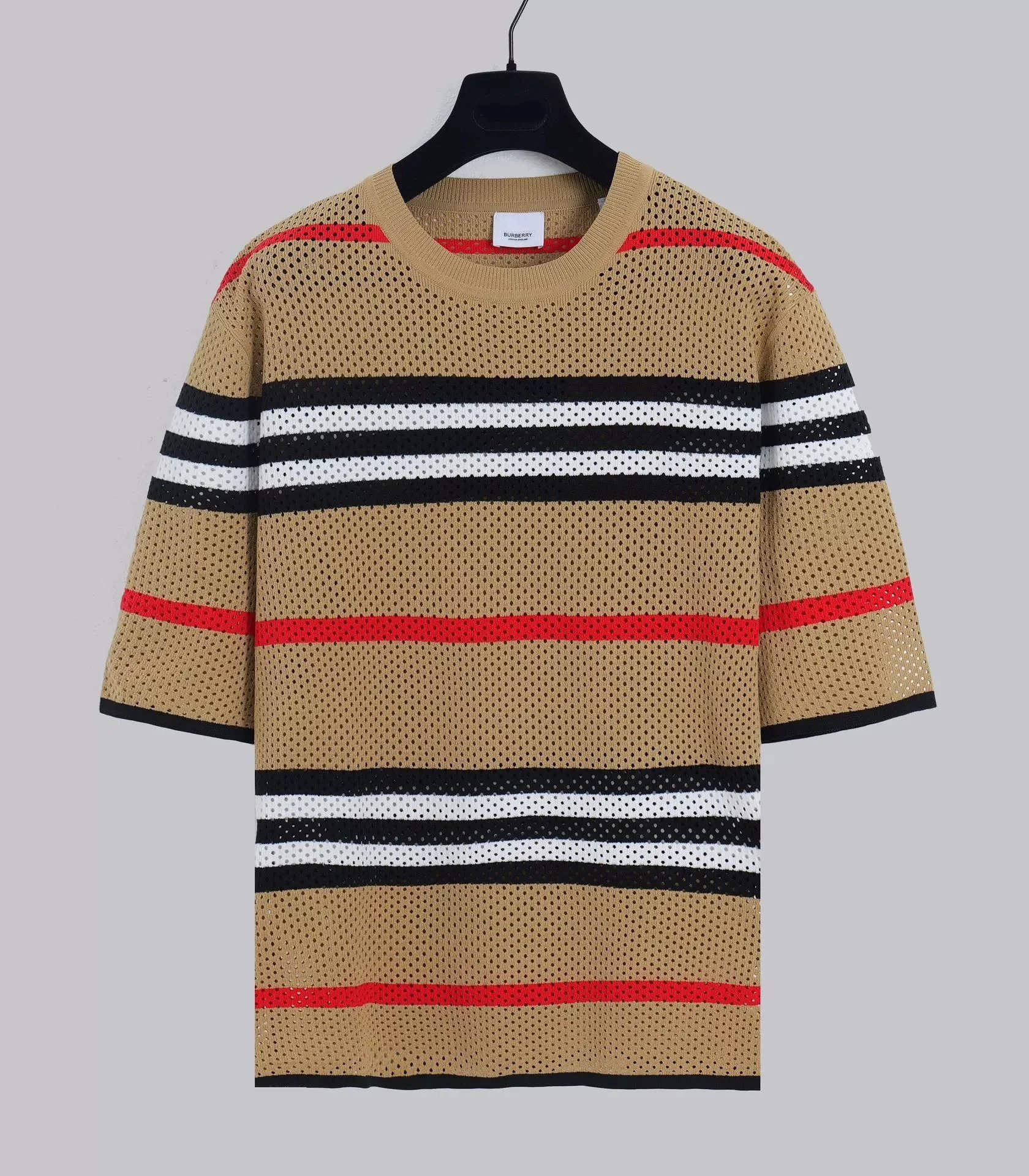 Burberry Beige Striped Mesh T-Shirt
