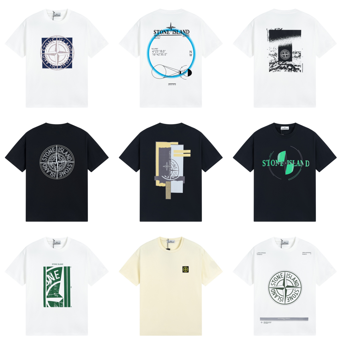 Stone Island White and Black T-Shirt Collection