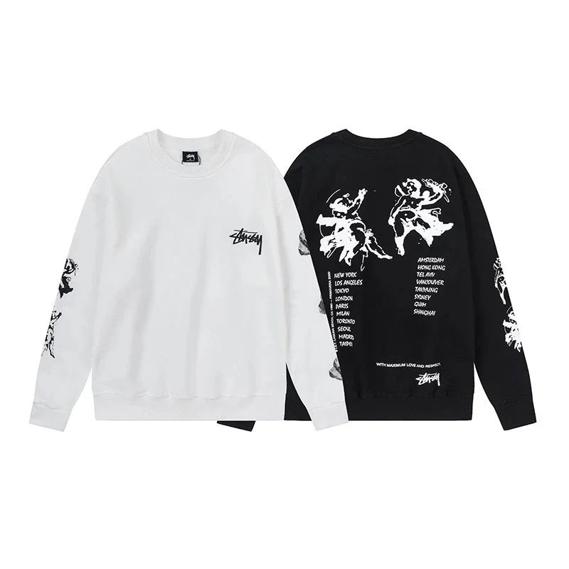 Stussy White and Black Long Sleeve Sweatshirt