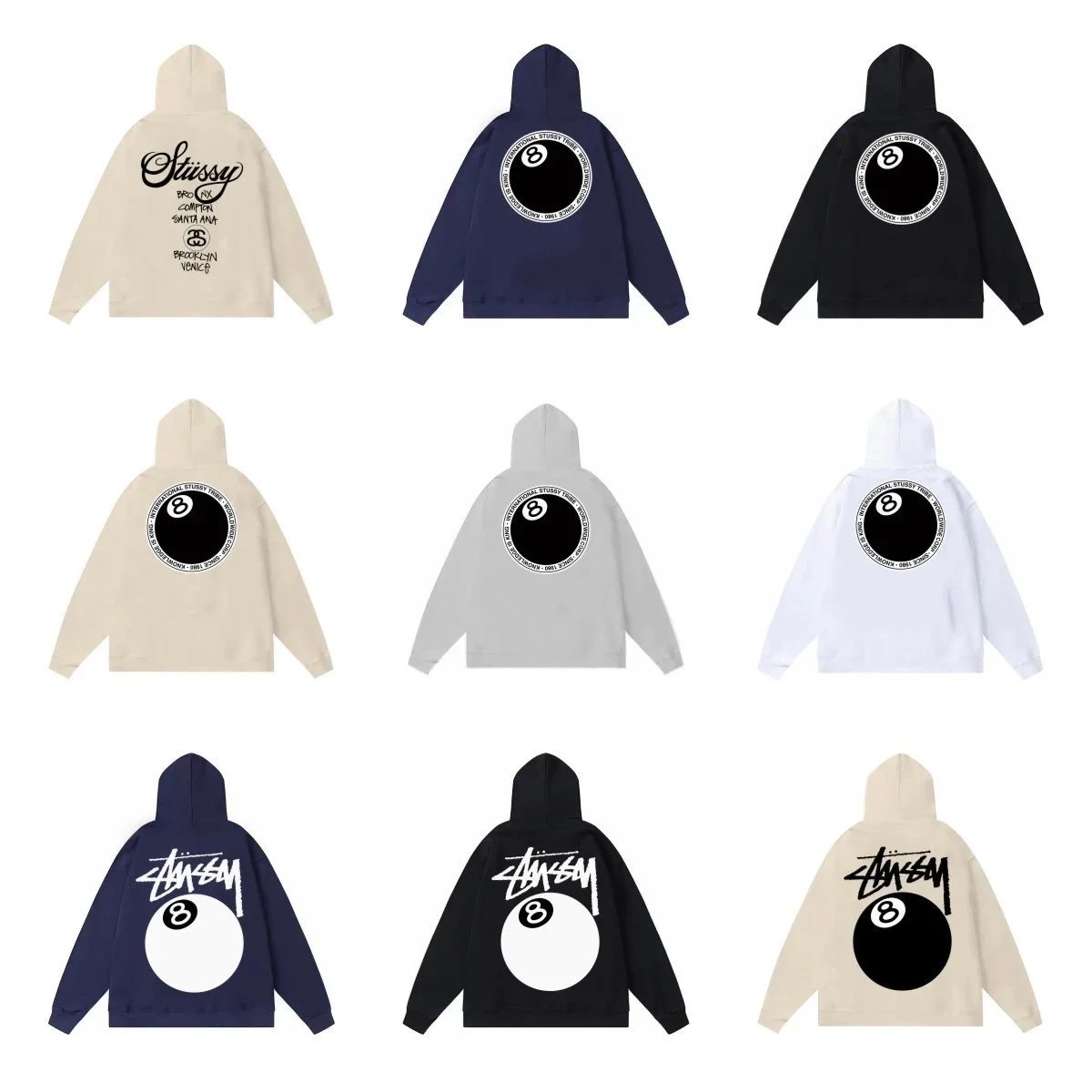 Stussy Black Hoodie with 8-Ball Design
