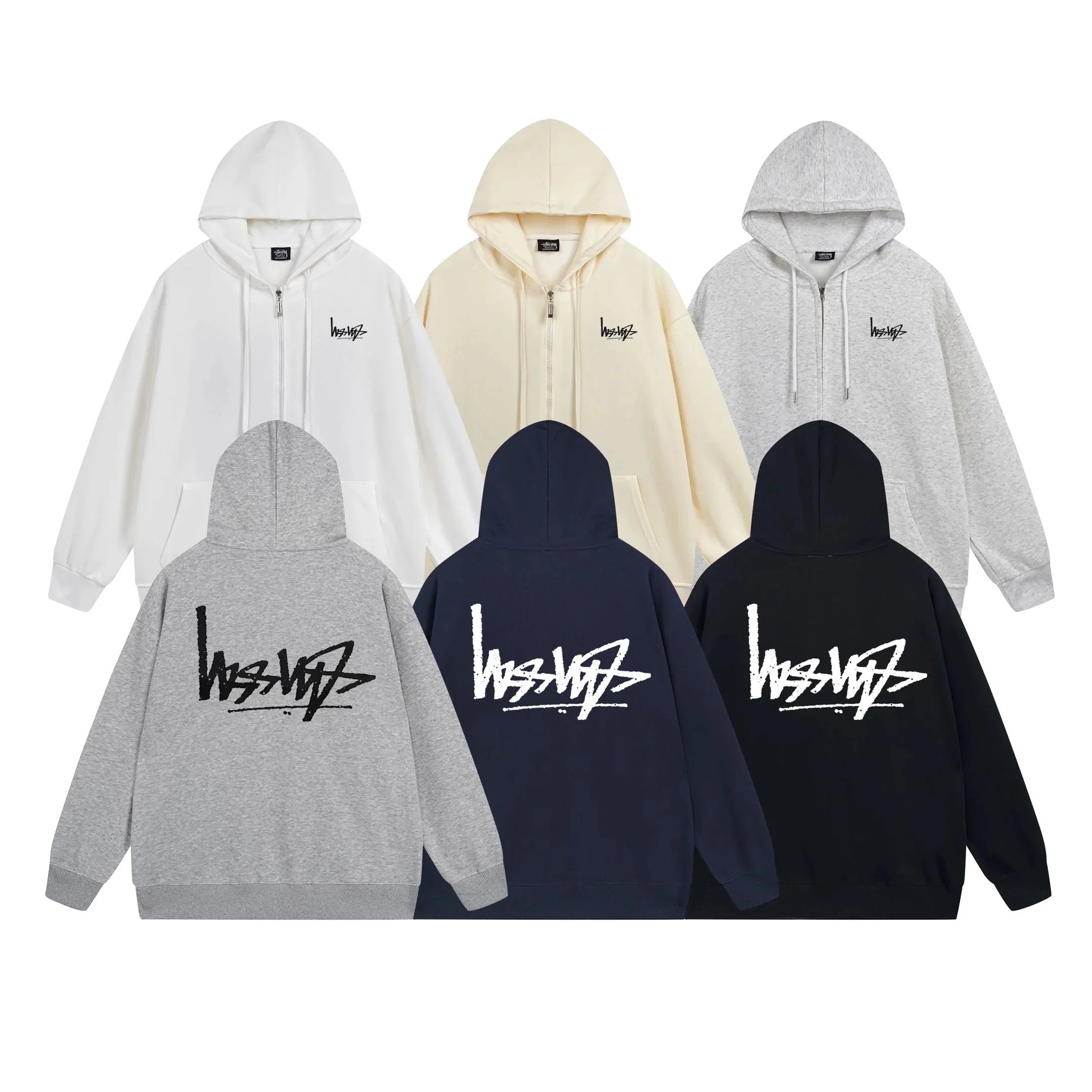WSSVZ Zip-Up Hoodie in White, Beige, Grey, Navy, and Black