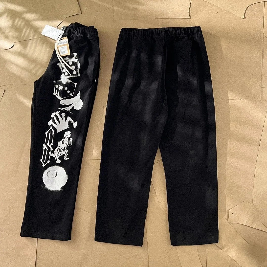 Black Graphic Print Elastic Waist Pants
