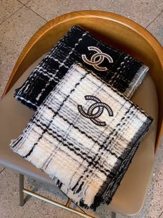 Chanel Black and White Plaid Scarf
