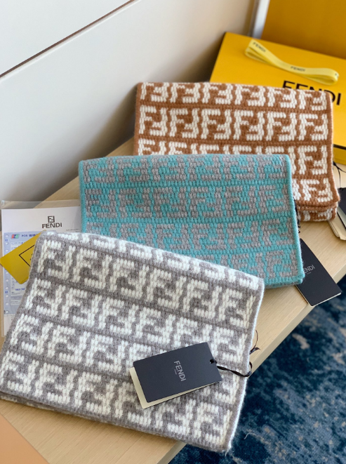 Fendi Monogram Scarf in Grey, Blue, and Brown