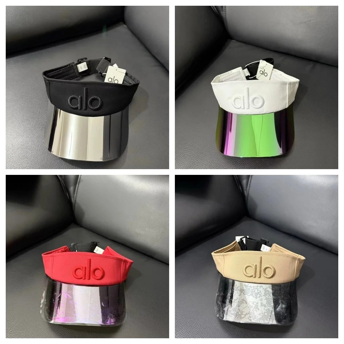 Alo Visor Sun Hat in Black, White, Red, and Beige