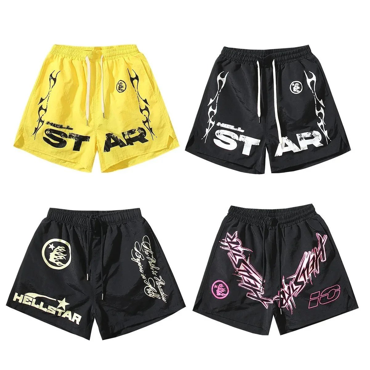 Hellstar Yellow and Black Graphic Shorts