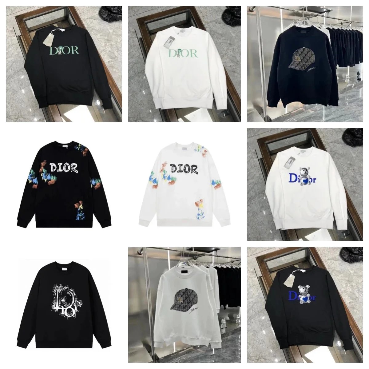 Dior Black and White Long Sleeve Sweatshirts
