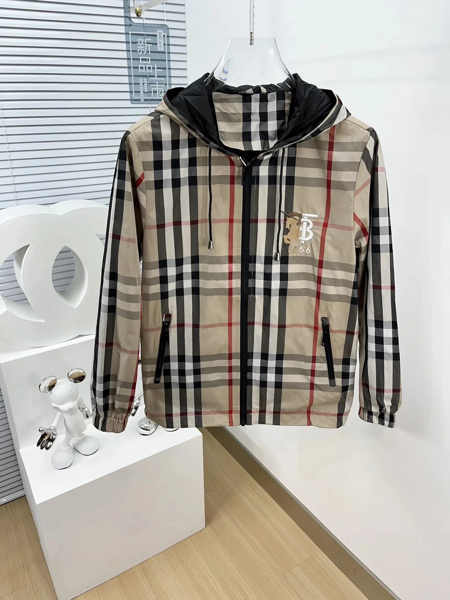 Burberry Beige Plaid Hooded Jacket