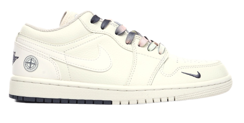 Nike x A Bathing Ape Air Jordan 1 Low 'Bapesta' Navy Beige Sneakers - 28