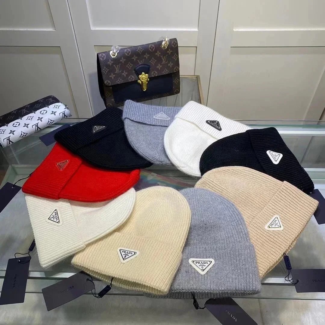 Prada Ribbed Beanie Caps