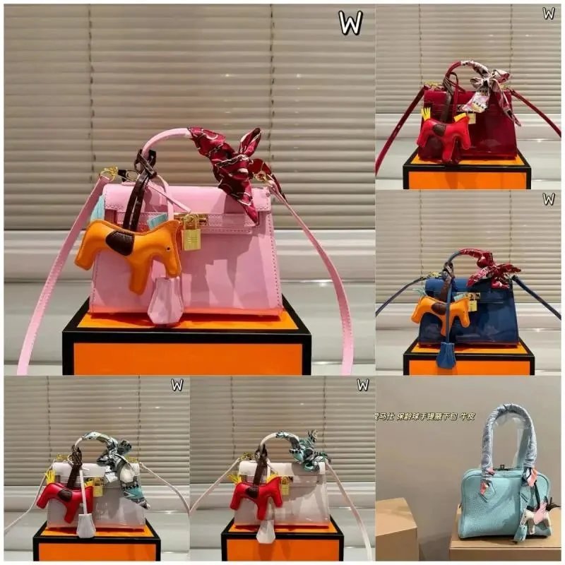 Hermès Mini Kelly Bag in Pink, Blue, White, and Light Blue with Horse Charms