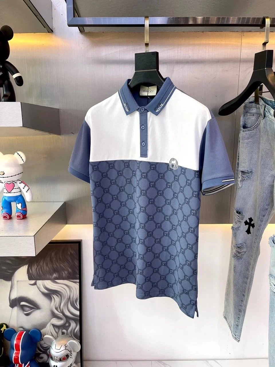 Gucci Blue and White Polo Shirt