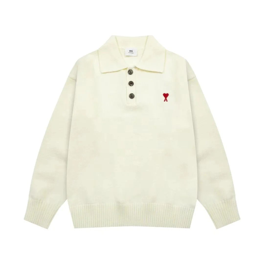 Ami Paris Cream Polo Knit Sweater