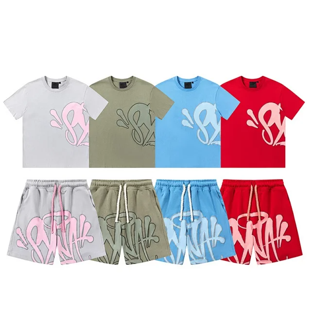 Short Sleeve T-Shirt and Shorts Set in Grey, Green, Blue, and Red