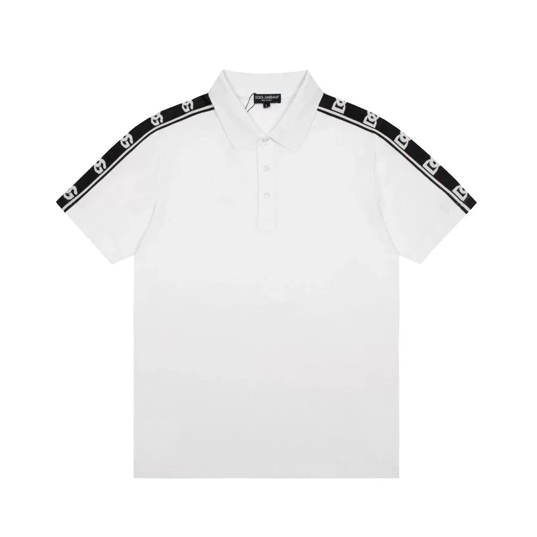 Dolce & Gabbana White Polo Shirt with Black Shoulder Stripes