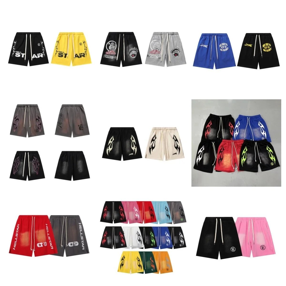 Hellstar Black Flame Print Shorts