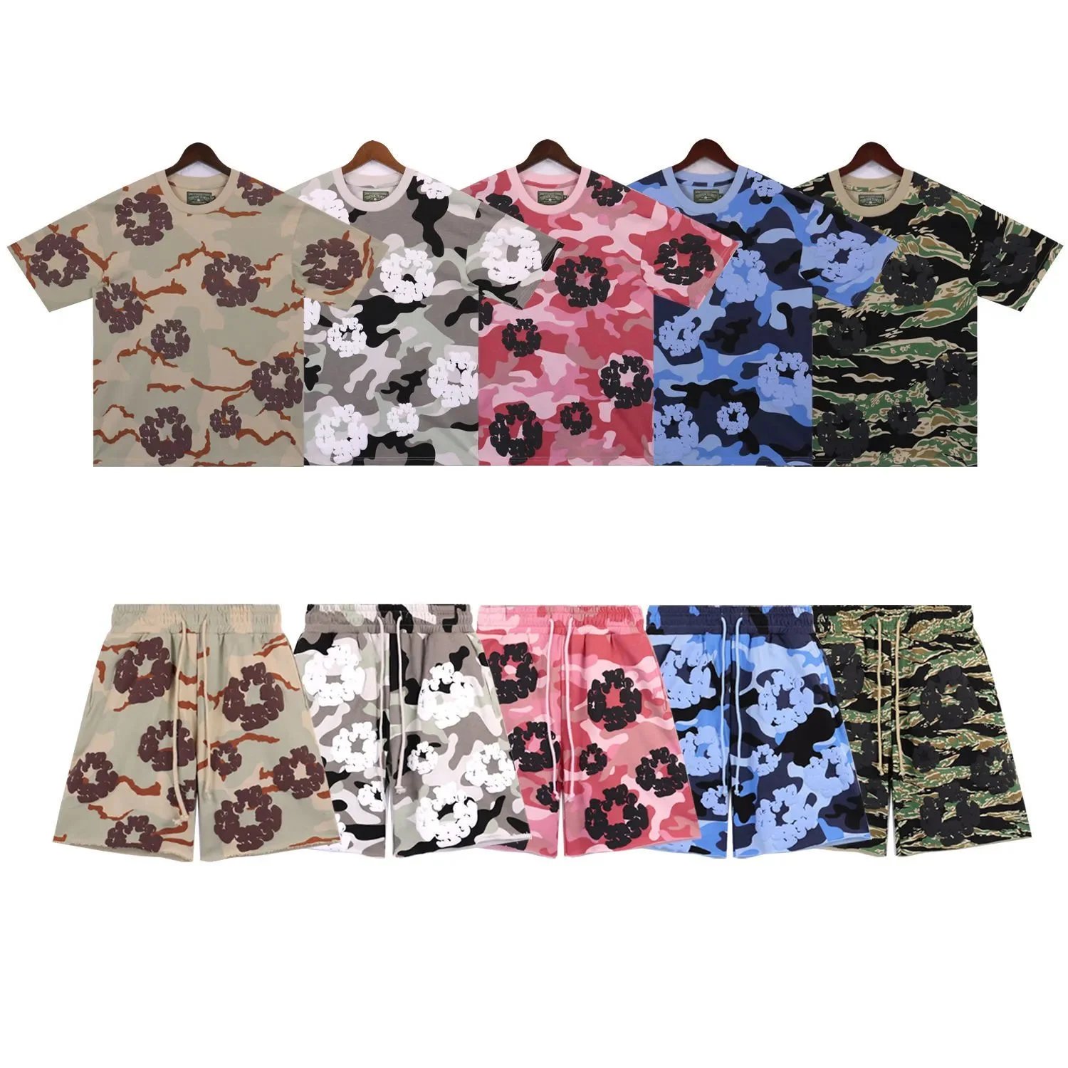 Camo Print T-Shirt and Shorts Set in Various Colors