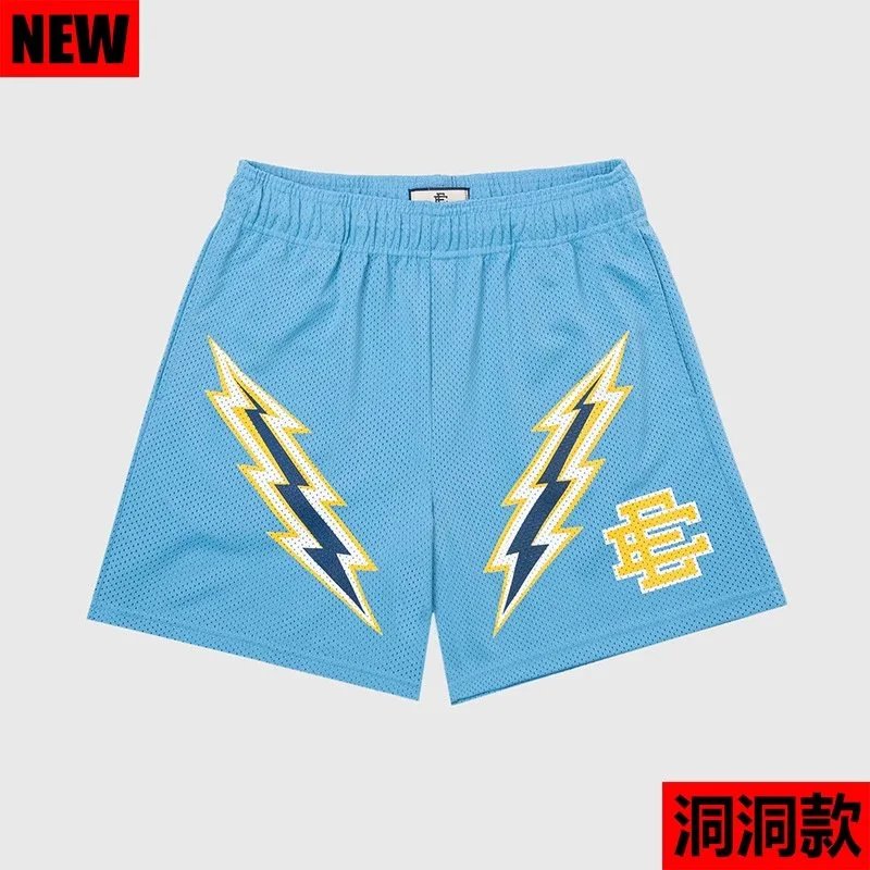 Elevated Blue Mesh Shorts with Lightning Bolt Design