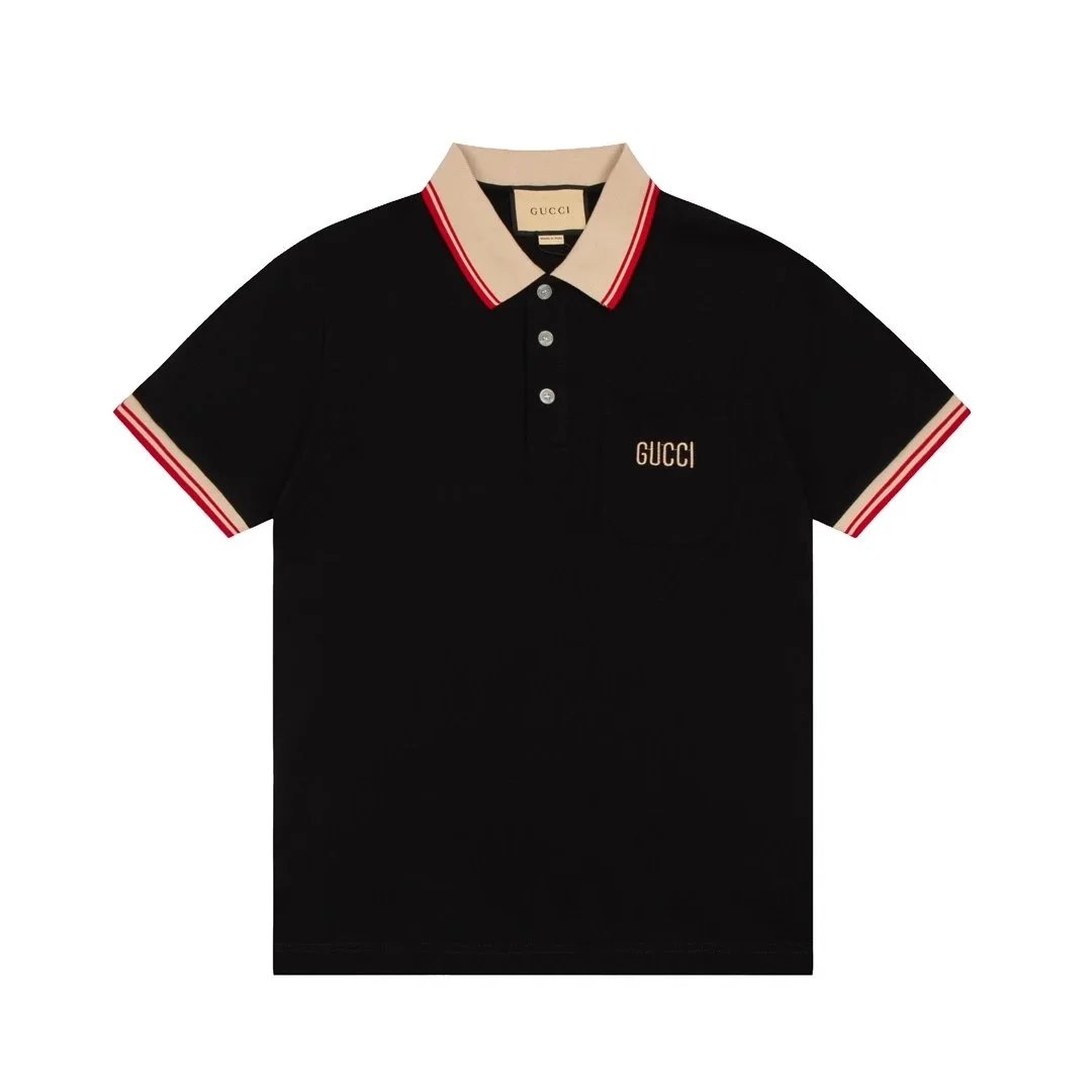 Gucci Black Polo Shirt with Beige and Red Trim