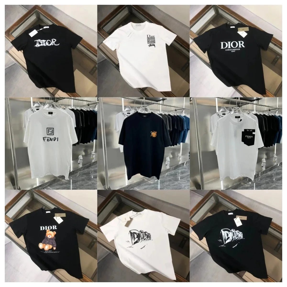 Dior Black Short Sleeve T-Shirt Fendi White Short Sleeve T-Shirt