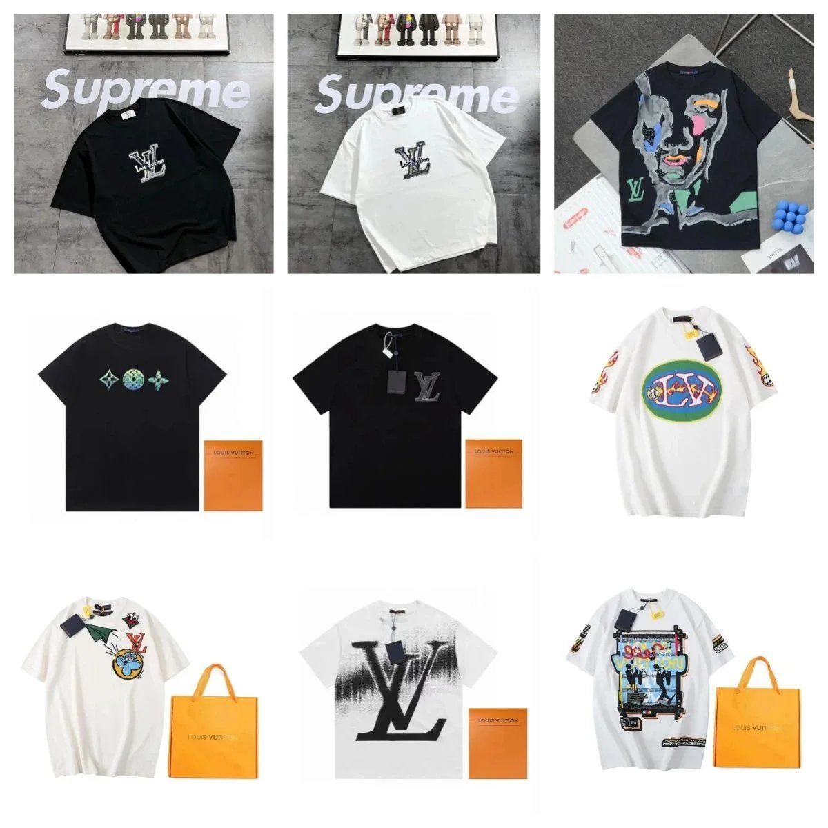 Louis Vuitton Black and White Graphic T-Shirt Collection