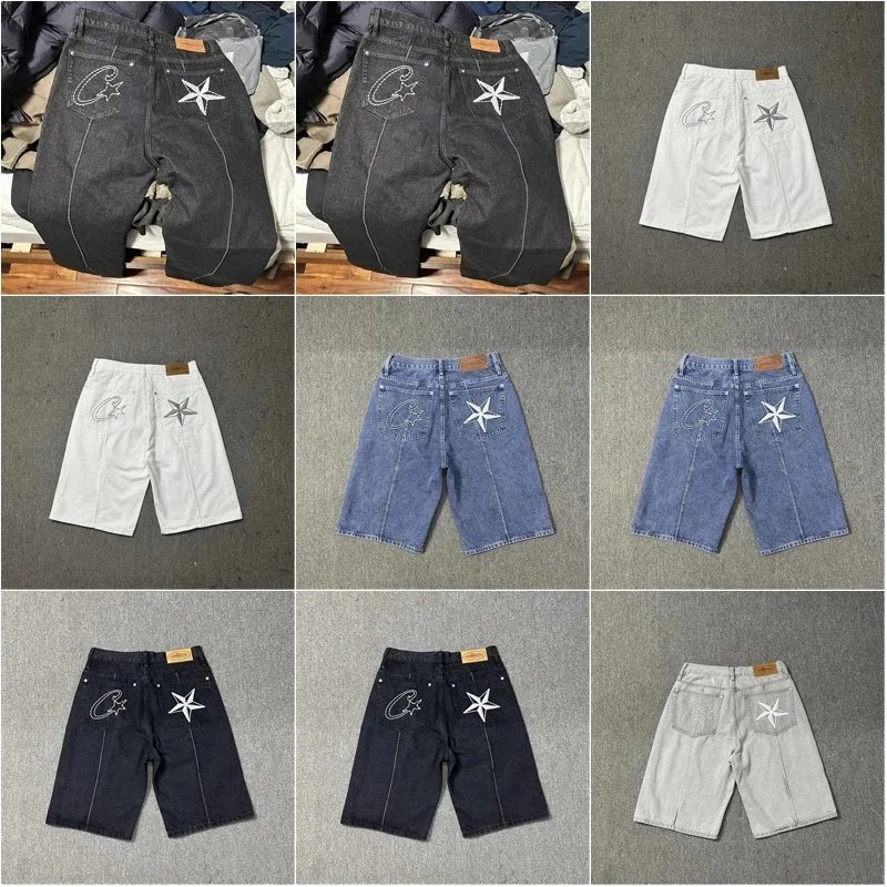 Casual Denim Shorts with Star Embroidery