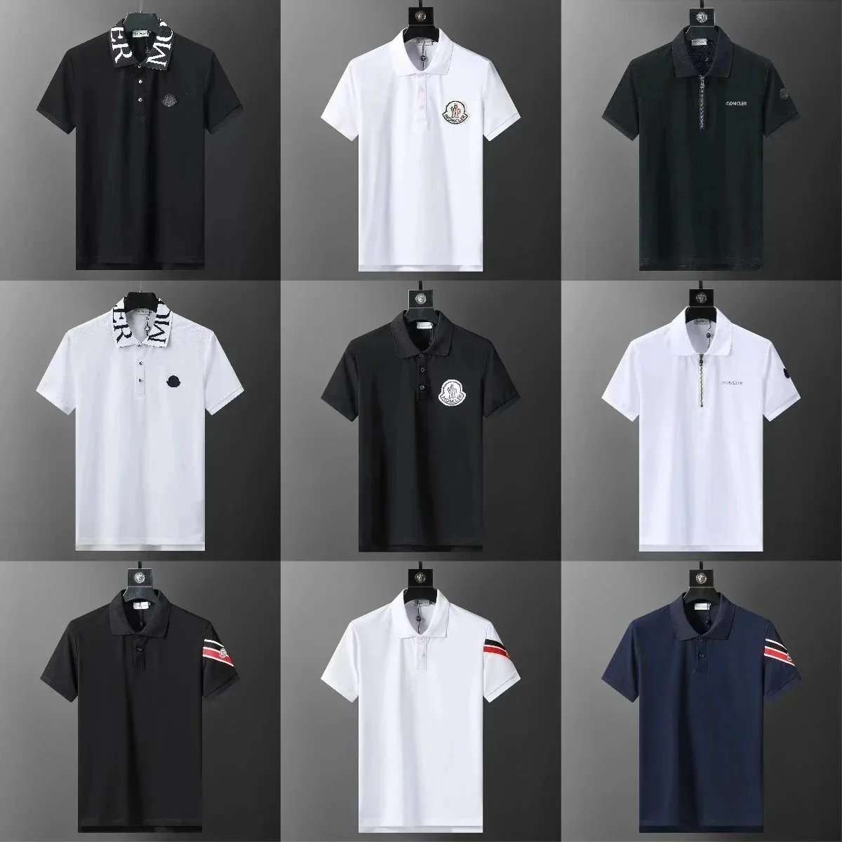 Moncler Black and White Short Sleeve Polo Shirts