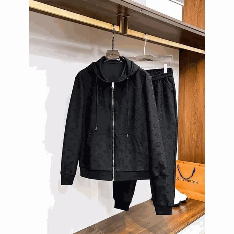 Louis Vuitton Black Zip-Up Hoodie and Pants Set