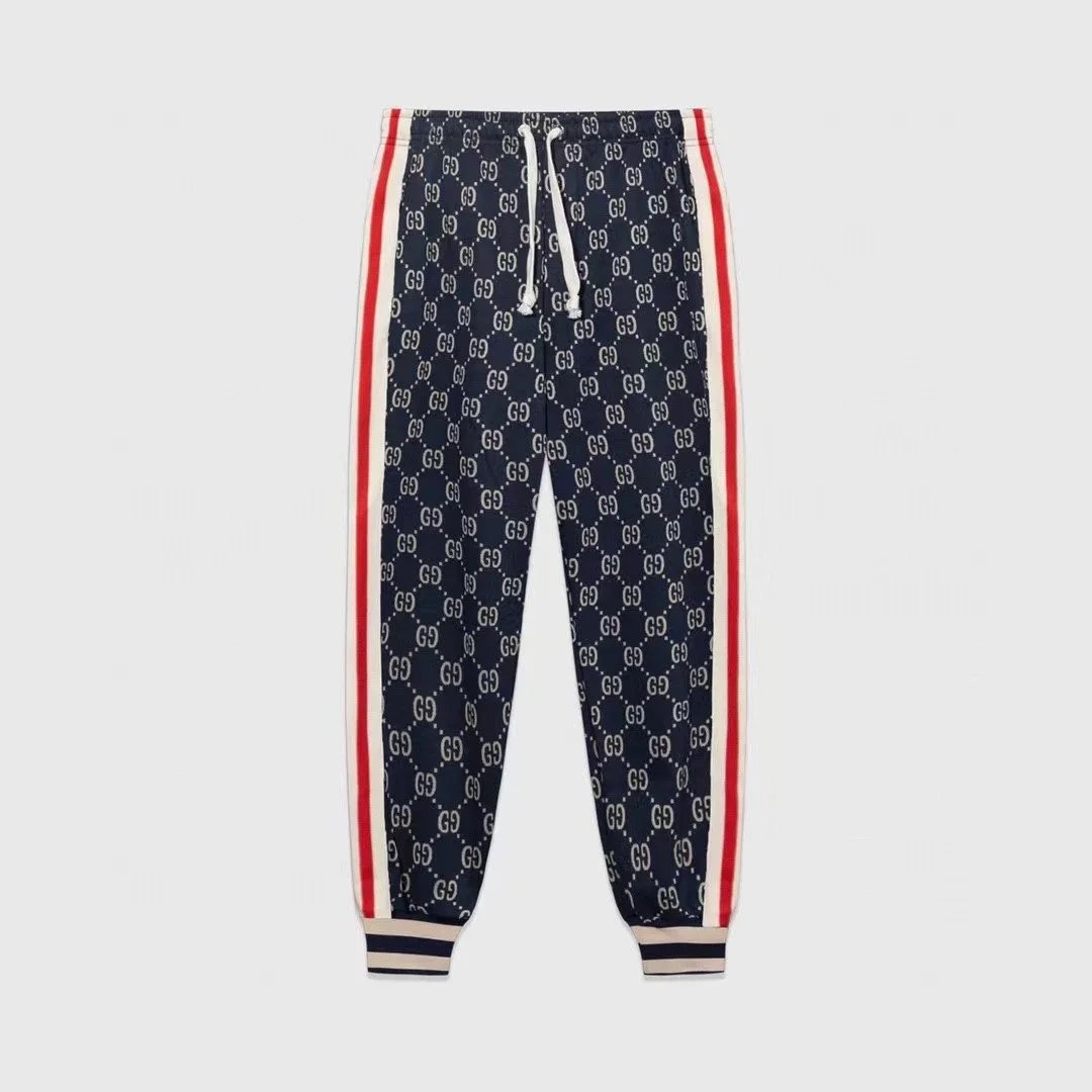 Gucci Blue Track Pants with Red and White Stripes