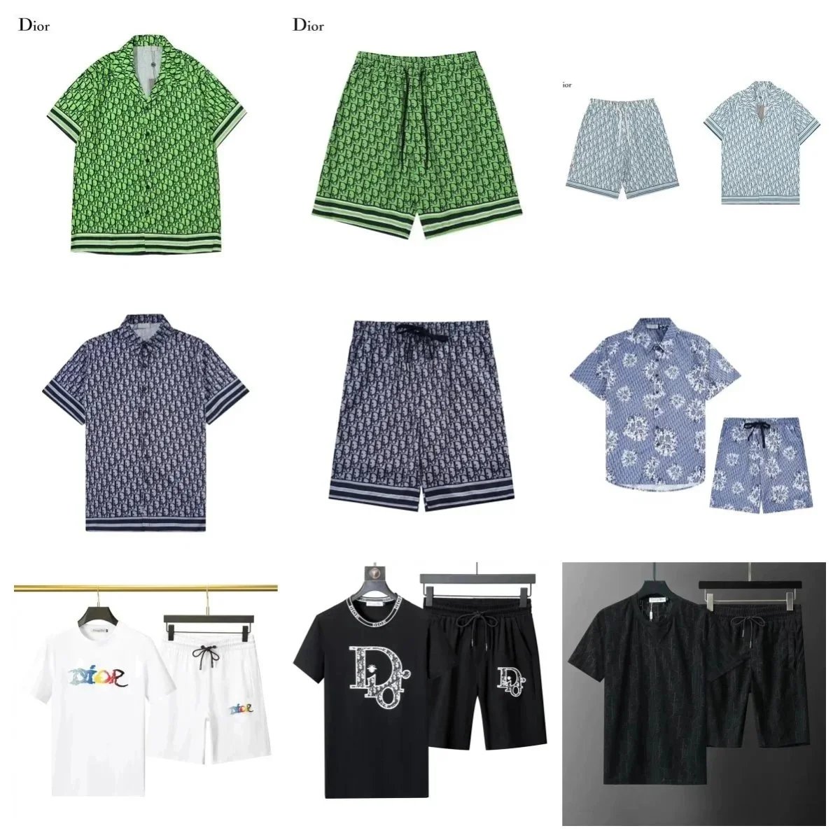 Dior Green Patterned Short Sleeve Shirt and Shorts Set