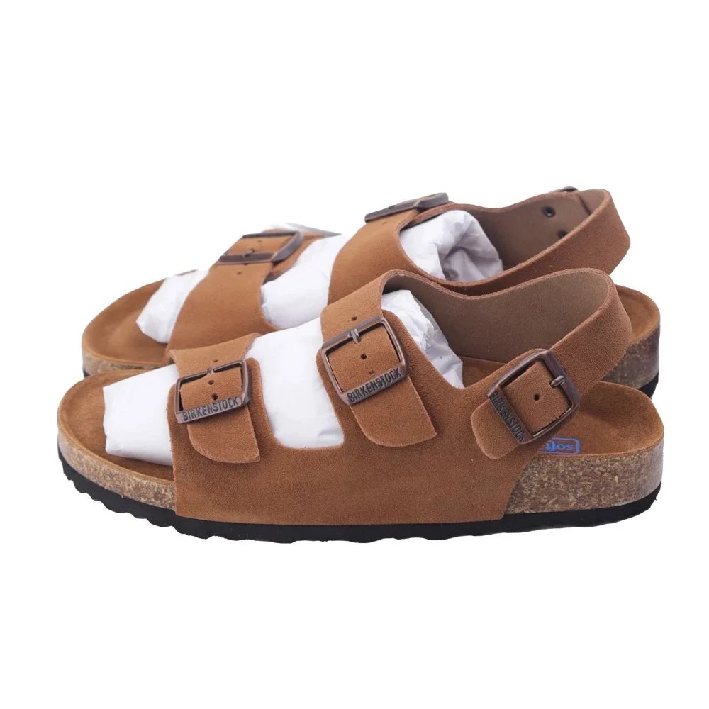 Sandals in a sand-colored suede finish