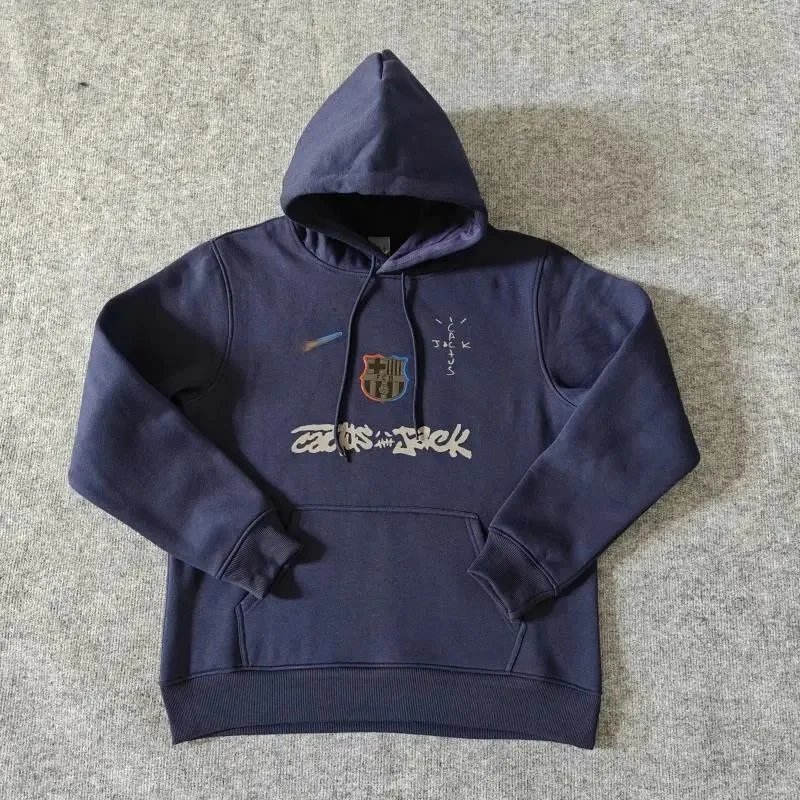 Travis Scott Navy Hoodie with FC Barcelona Logo