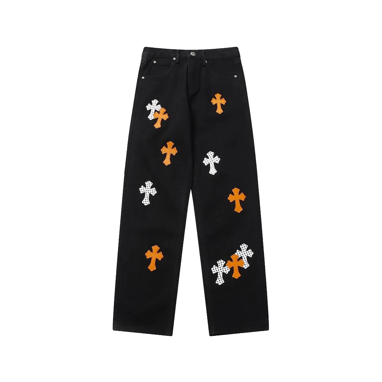 Black Cross Applique Jeans