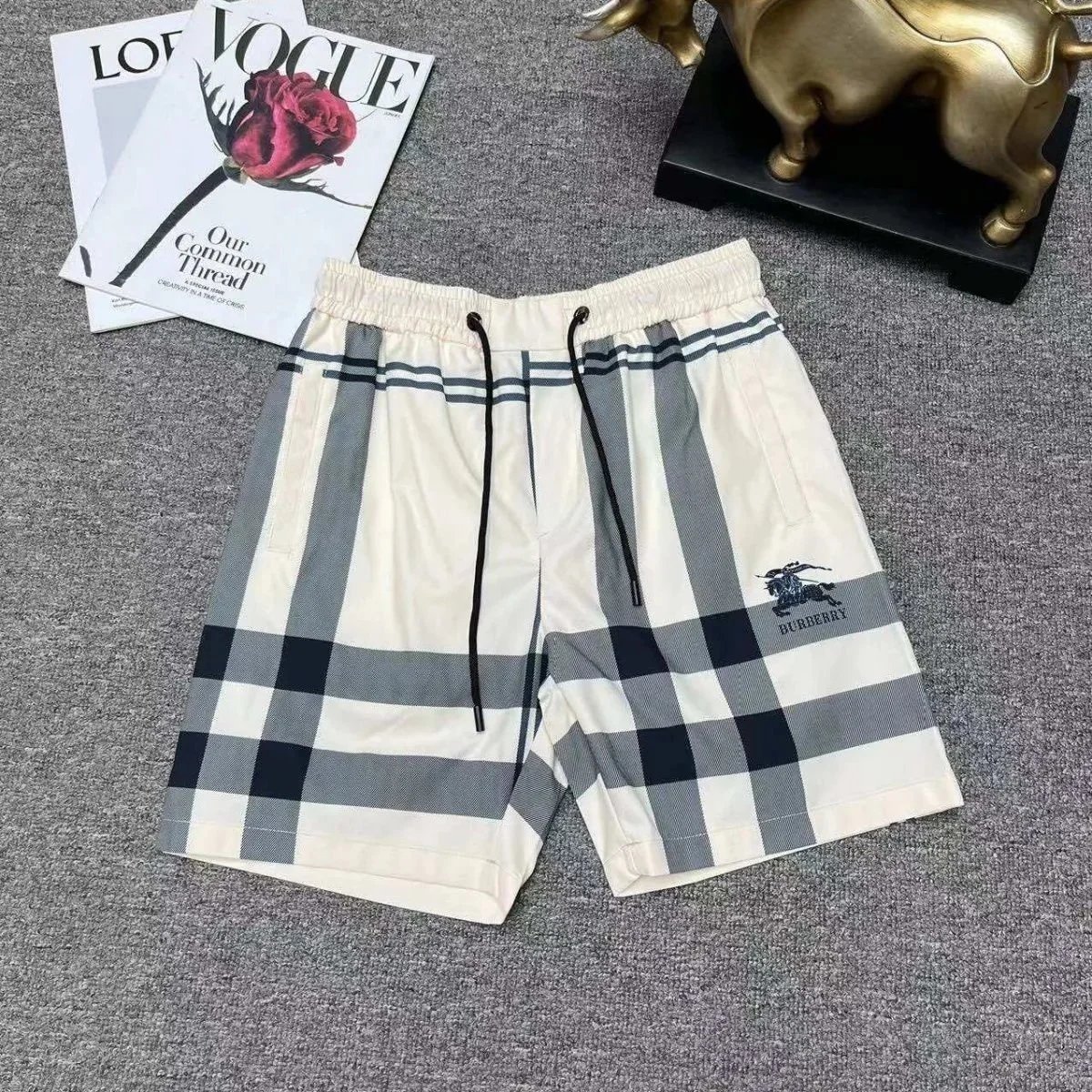 Burberry White and Grey Plaid Shorts